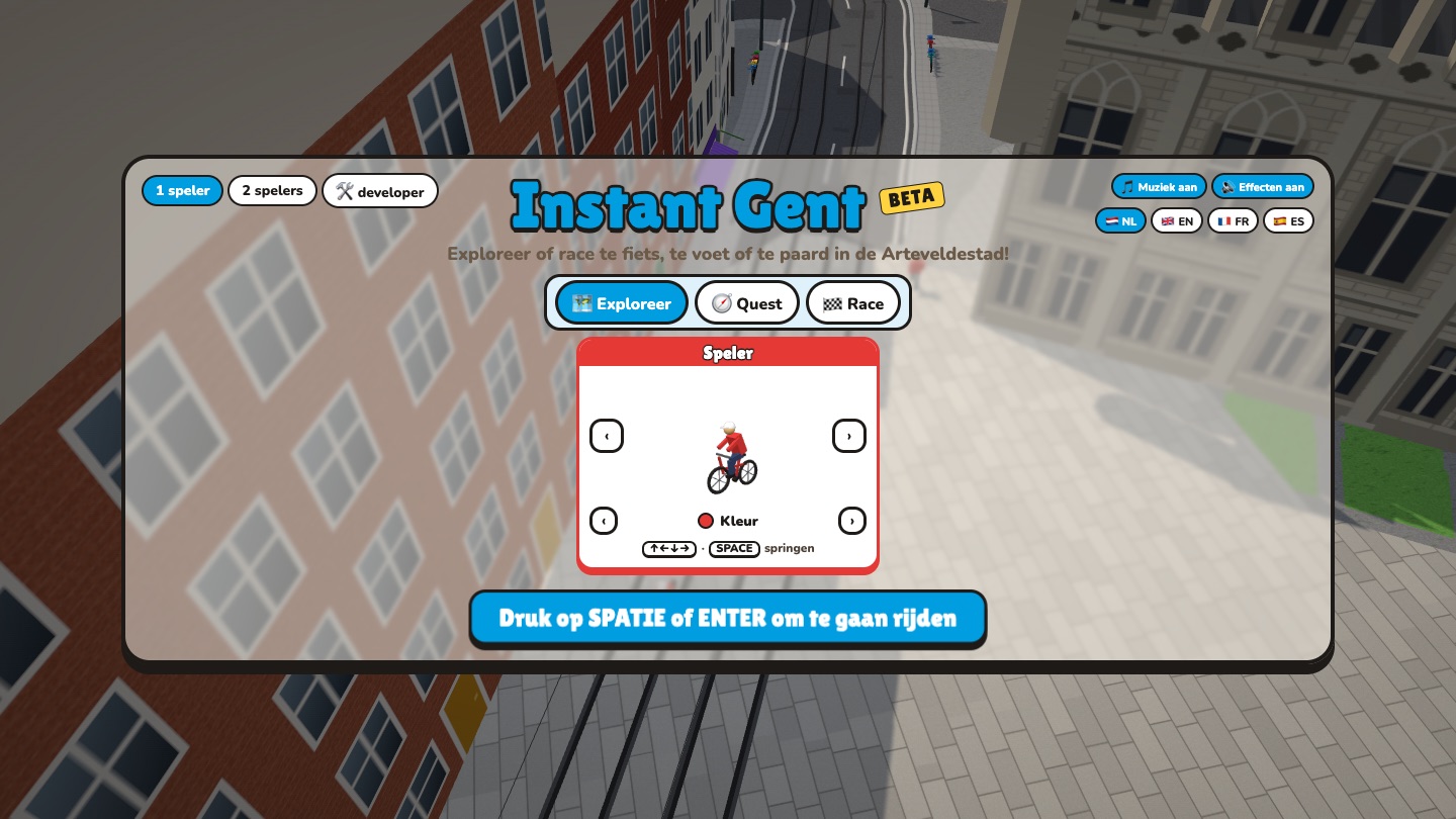 The Instant Gent start screen: pick your animal, mode and language